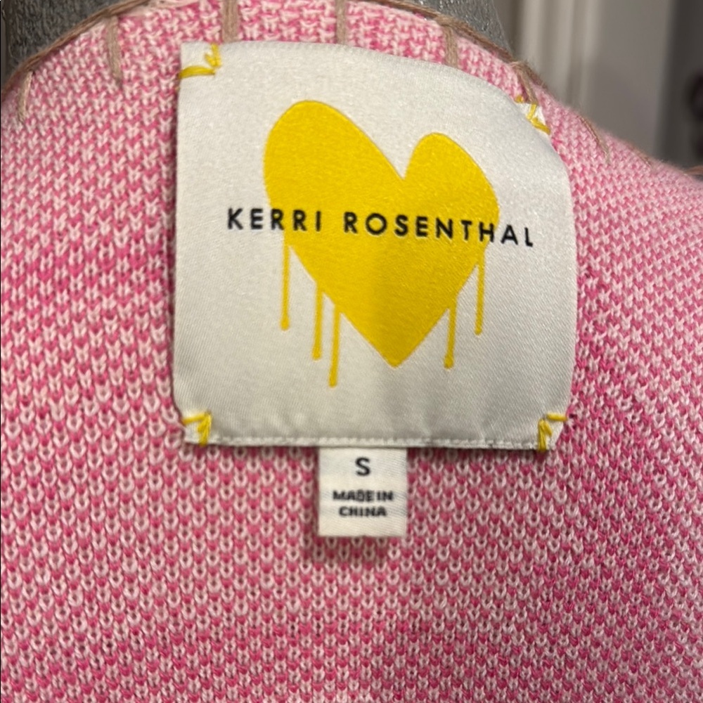 Anthropologie Rosenthal Pink and White Artistic Hearts Cardigan - Picture 2 of 6